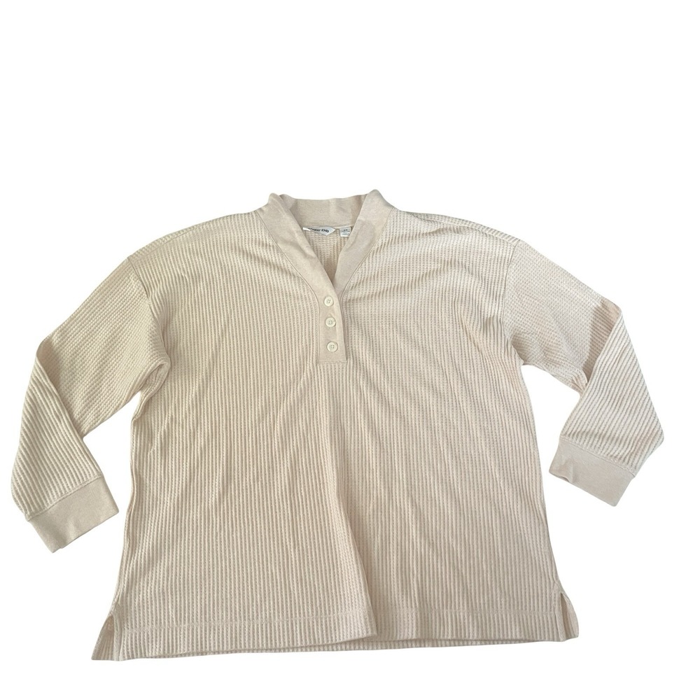Lands' End Women's Size 2X 20W-22W Waffle Knit Quarter Button Light Peach Tan